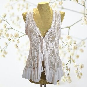 Love On A Hanger White Lace Ruffle Vest Boho Floral Sleeveless Large